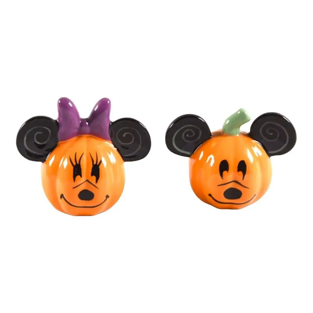 Disney Mickey and Minnie Mouse Pumpkin Salt and Pepper Shaker Set Halloween